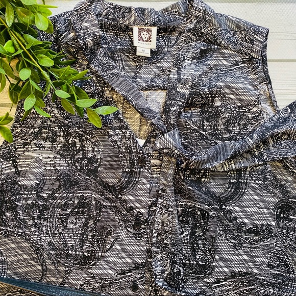 Anne Klein Printed Tie-Neck Top Sleeveless Blouse - Picture 2 of 5